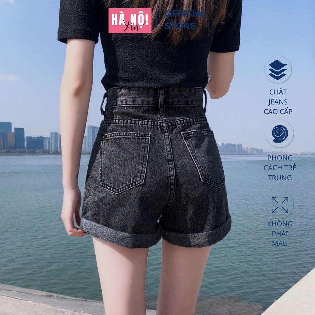 Quần short jeans, quần short bò nữ màu xám khói lưng cao cá tính tôn dáng hottrend 2022