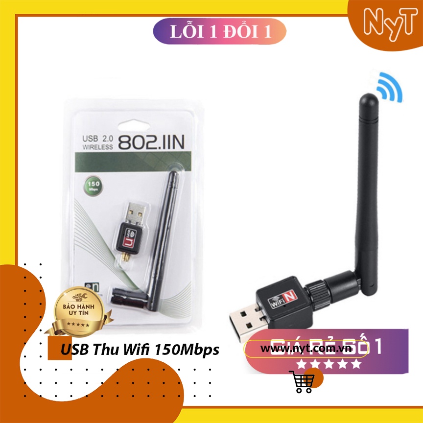 USB Thu Wifi Cho Máy Tính, Laptop Có Anten - Sóng Mạnh, Ổn Định, Tốc Độ 150Mbps