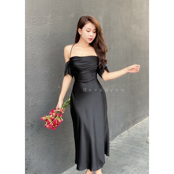Đầm lụa trễ vai, đổ lưng cao cấp Mevauyen