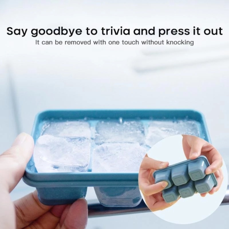 Khay Làm Đá Viên 6 Ngăn Hình Vuông Có Nắp Đậy DIY