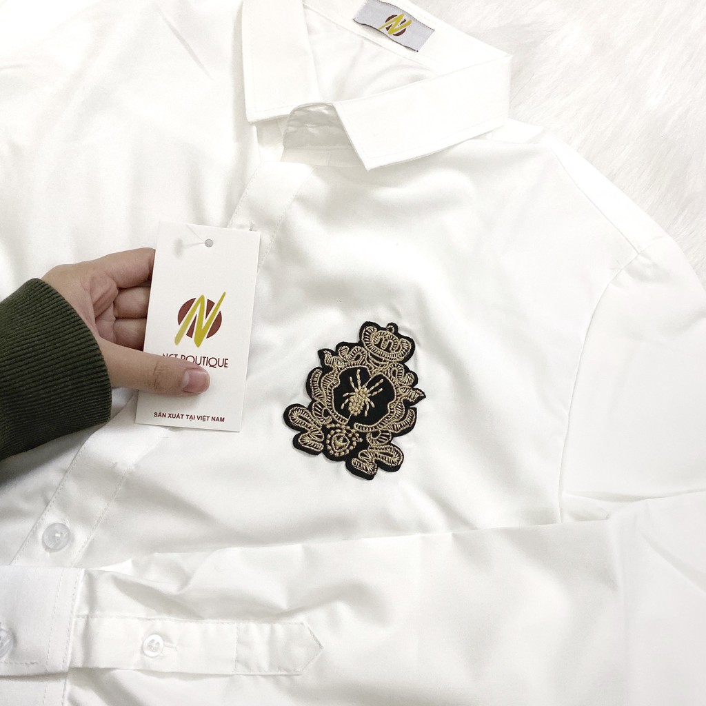 [ Sơ mi Hoạ Tiết Rẻ Nhất ] Sơ Mi Nam Phối Họa Tiết Thêu Nhện Vàng cao cấp Vải Lụa Chống Nhăn Không Xù | BigBuy360 - bigbuy360.vn