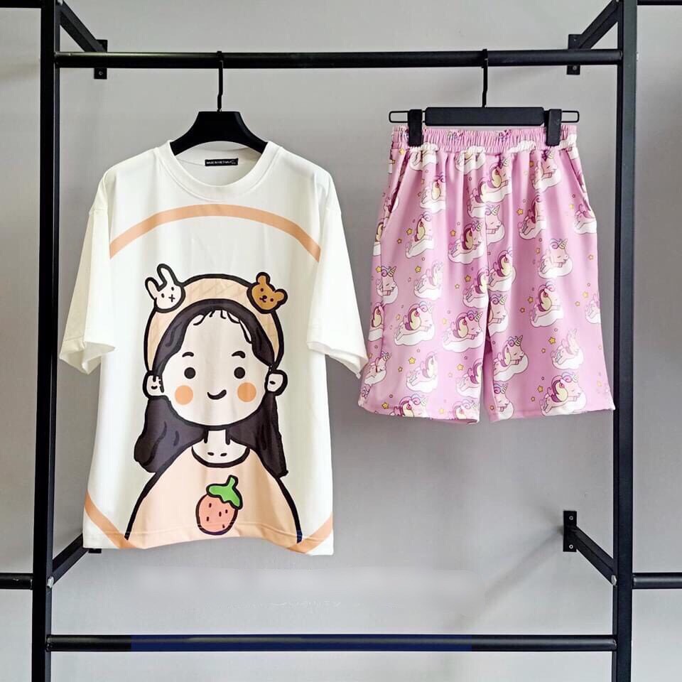 Set đồ bộ hoạt hình ❤️ Bộ mặc nhà Cartoon GIRL DÂU form rộng Freesize Molly Fashion