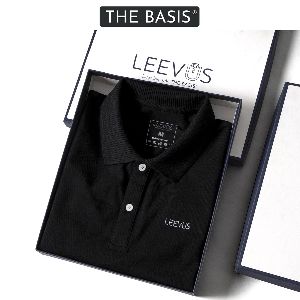 Áo Polo nam có cổ DASA LEEVUS màu đen, thêu logo, vải CVC cá sấu, form regular APL23