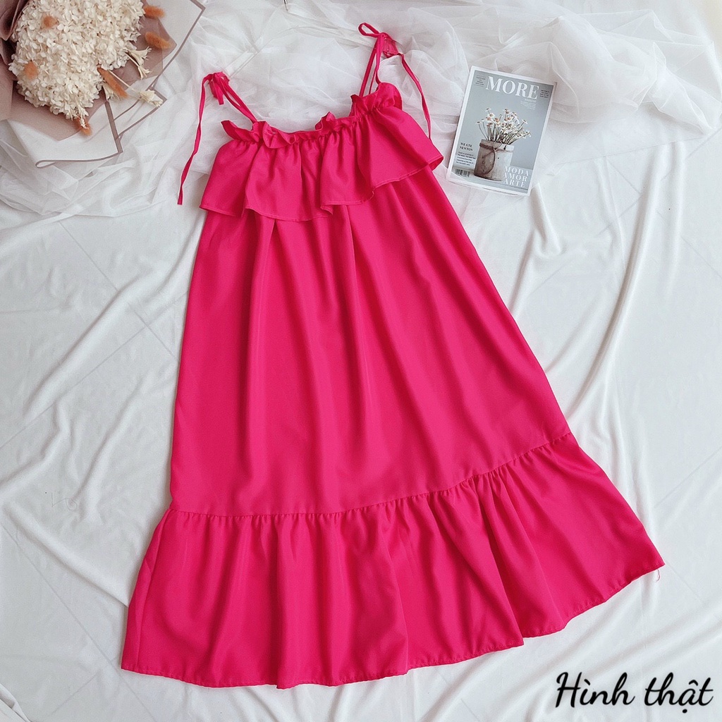 Đầm 2 dây tiểu thư nữ dáng dài, váy maxi nữ form rộng bánh bèo