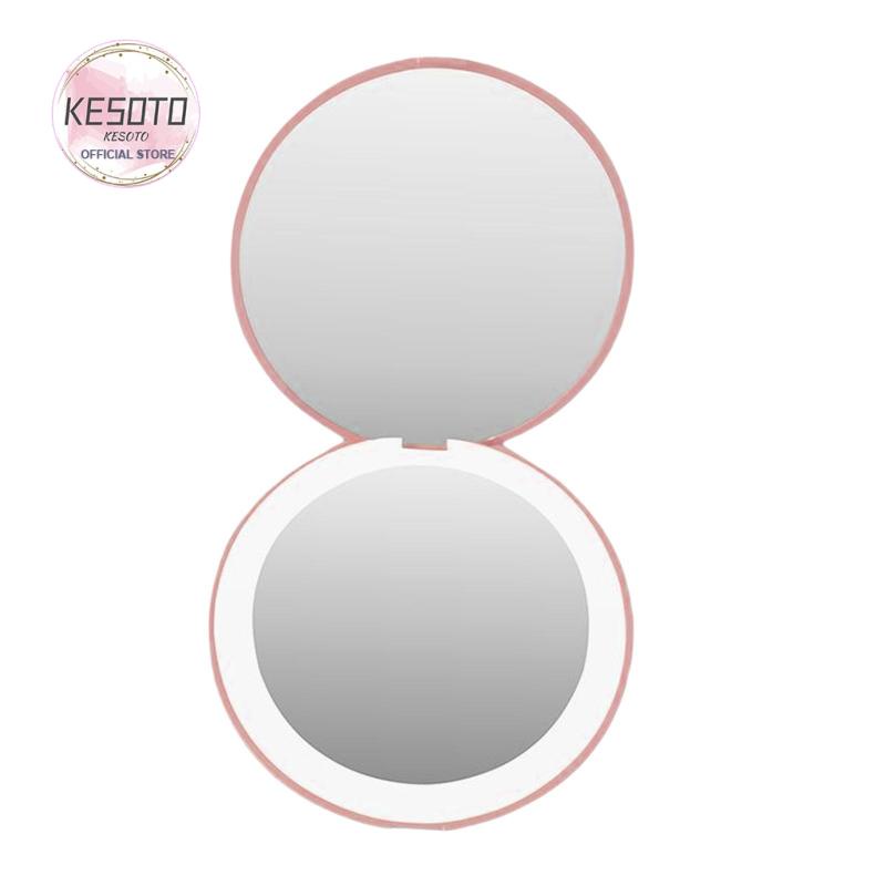 Gương Trang Điểm Cầm Tay Hình Tròn Có Đèn LED Tiện Dụng Mang Theo Du Lịch Cho Nữ