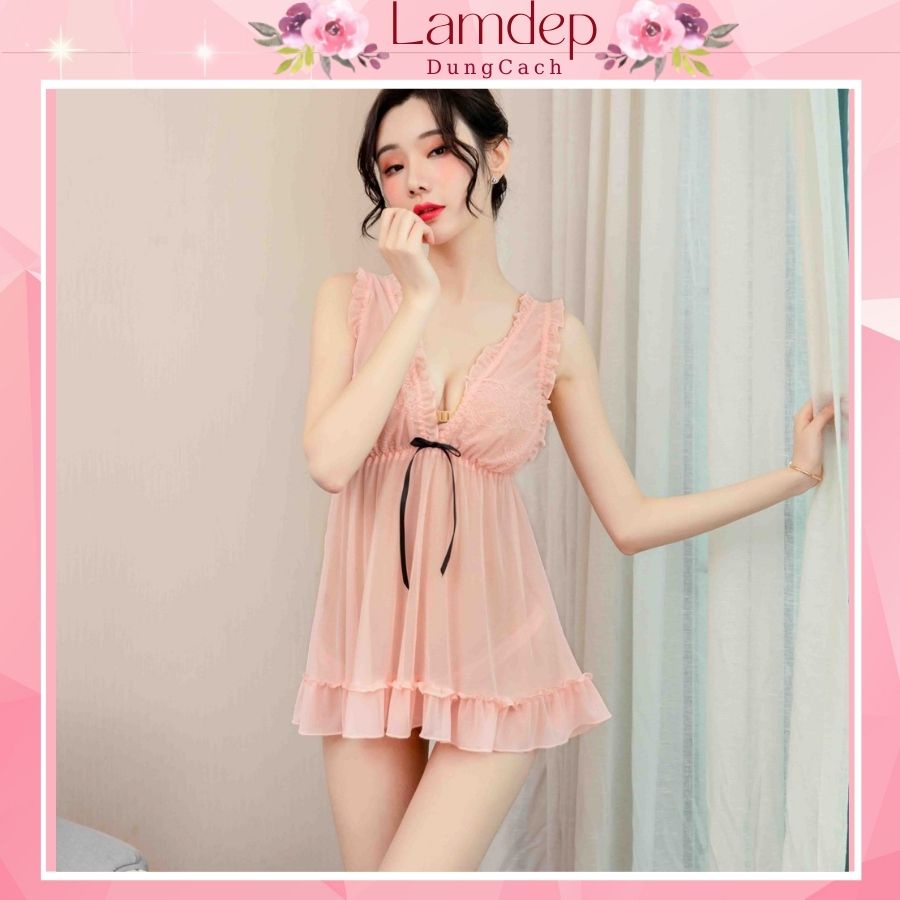 Váy ngủ xuyên thấu sexy gợi cảm free size màu đen, hồng quyến rũ_BABYNO