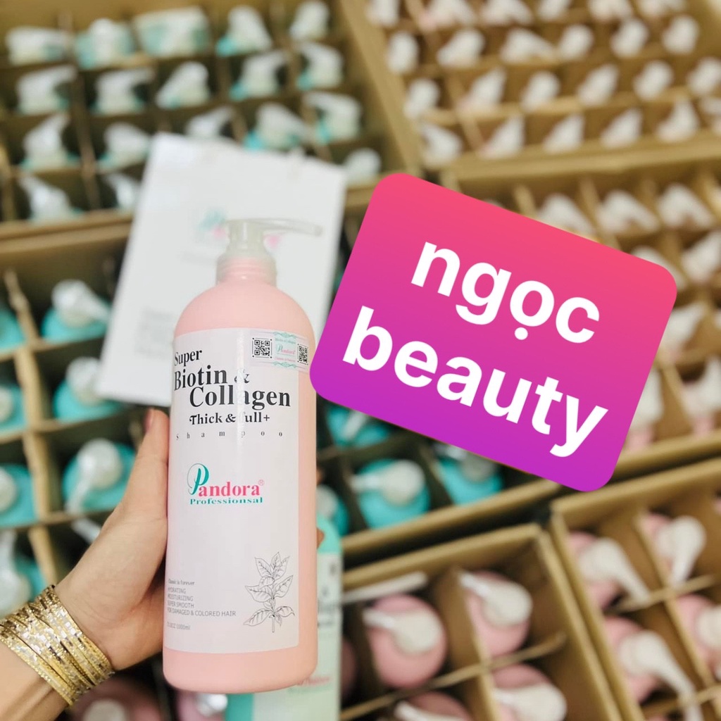Cặp Dầu Gội Xả Super Biotin Collagen Thick Full Pandora Siêu Phục Hồi Mềm Mượt Hương Nước Hoa 1000ml