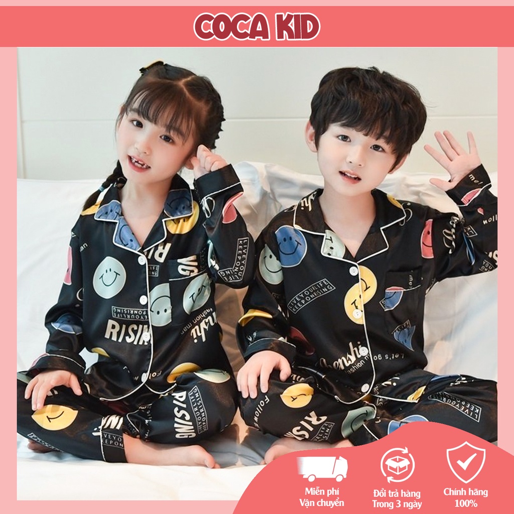 Đồ Ngủ Cho Bé, Đồ Bộ Pijama Bé Tra, Bộ Pijama Cho Bé Gái Chất Lụa In Hình Cực Yêu Cho Bé Từ 8kg - 39kg