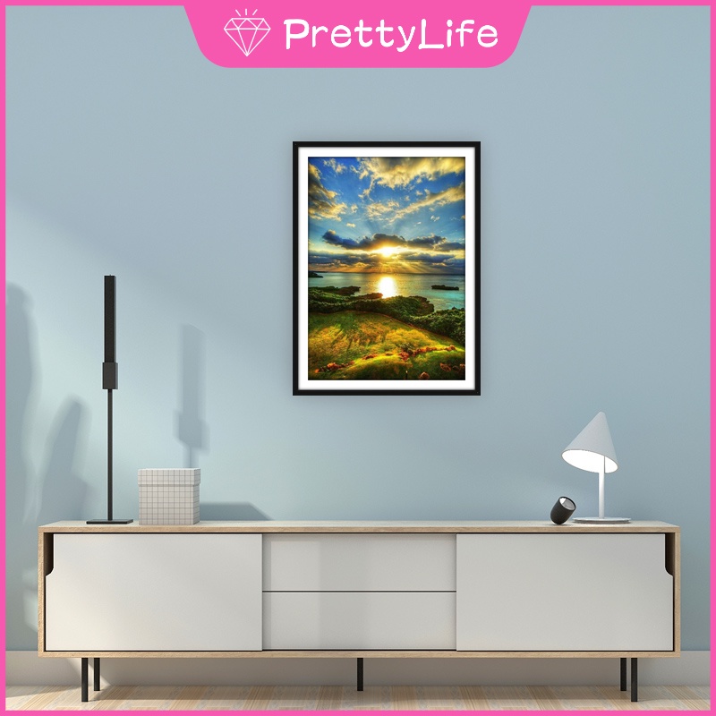 Bộ tranh đính đá 5D họa tiết hoàng hôn trên bãi biển độc đáo kích thước 30x40cm diy dùng trang trí