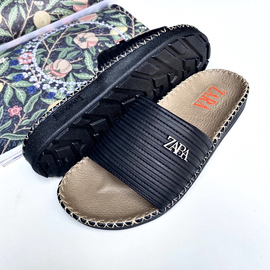 Dép nam ZARA quai ngang da bò thật 100%, siêu bền bỉ êm chân chất lượng cao cấp