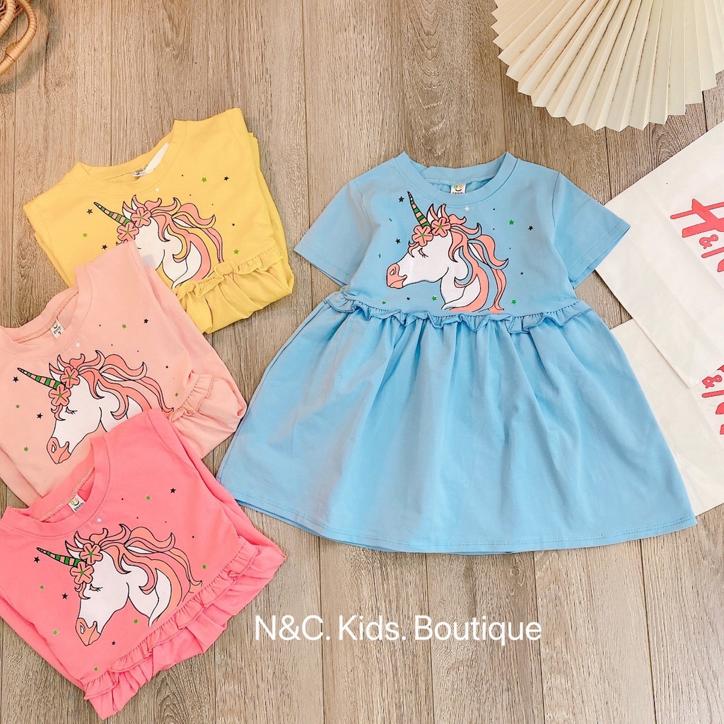 Váy babydoll cho bé phối hình ngựa Pony Chất cotton tàu mềm mại, thoáng mát