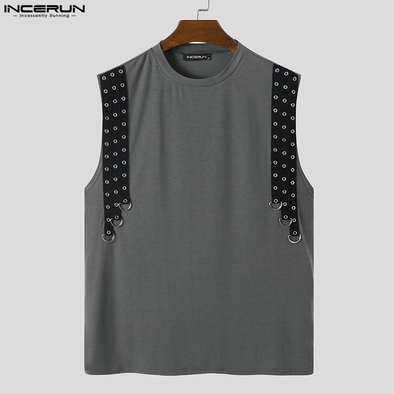 Áo thun ba lỗ INCERUN cổ tròn phối nút kim loại thời trang dành cho nam