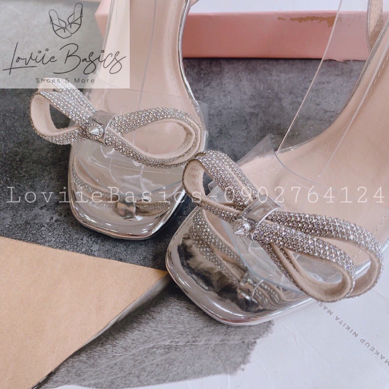 LOVIIE BASICS - GIÀY SANDAL CAO GÓT ĐÍNH ĐÁ NƠ QUAI NGANG MICA 9 PHÂN - GIÀY CAO GÓT ĐÍNH ĐÁ NƠ QUAI MICA - G201153