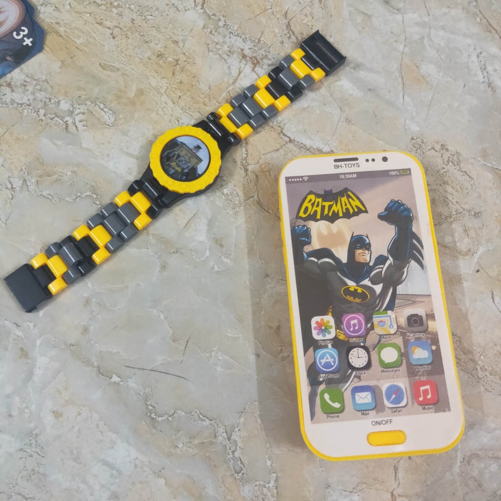 Bộ đồ chơi Điện thoại chạy pin có chuông kèm Đồng hồ Siêu nhân anh hùng BatMan hoặc SpiderMan