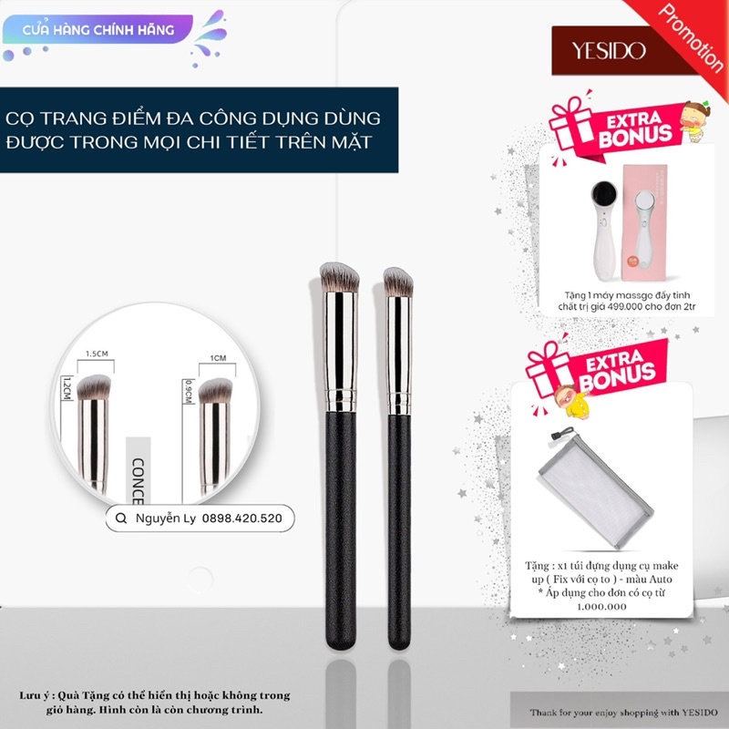 Cọ che khuyết điểm 2 kích cỡ làm bằng lông thật thân gỗ cao cấp,tay cầm chắc chắn với chất lông xịn tán đều kem nền.
