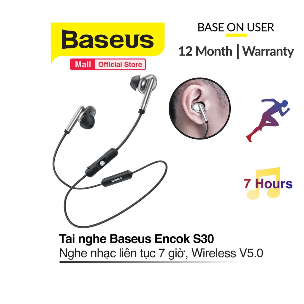 Tai nghe Bluetooth thể thao Baseus Encok S30 Sport Earphone (Bluetooth V5.0, kháng nước IPX5)