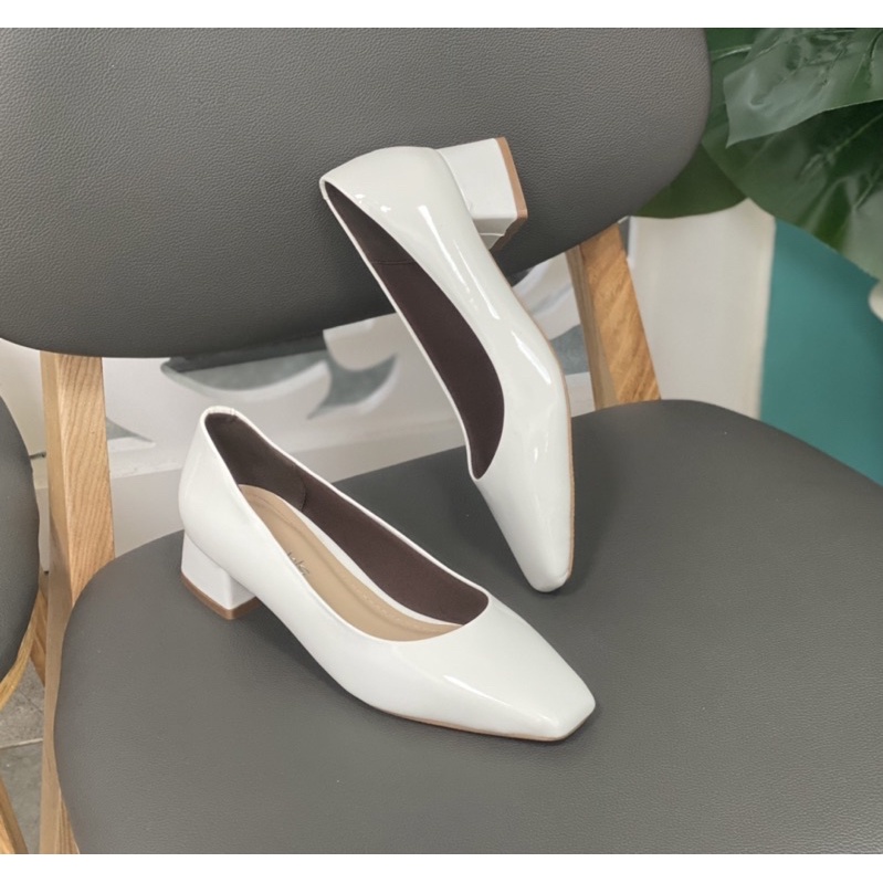 Giày cao gót 3 phân mũi vuông Annmodels gót vuông chất liệu xi bóng cao cấp kiểu dáng bassic phong cách công sở_A3005XB
