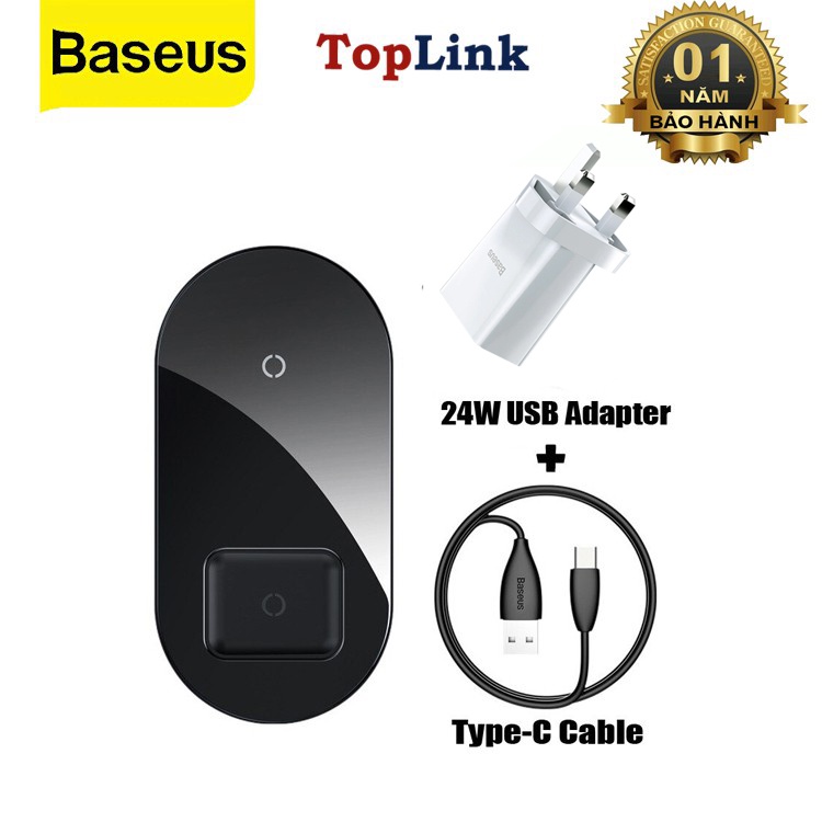 Đế Sạc Nhanh Không Dây Baseus Simple 2in1 Wireless Charger Công Suất 15W - TopLink