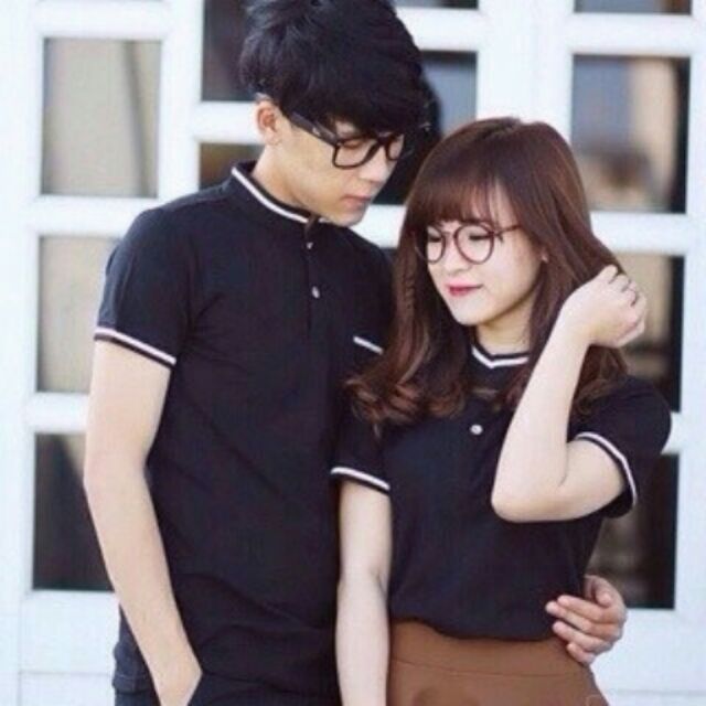 Áo cặp cổ trụ viền trắng