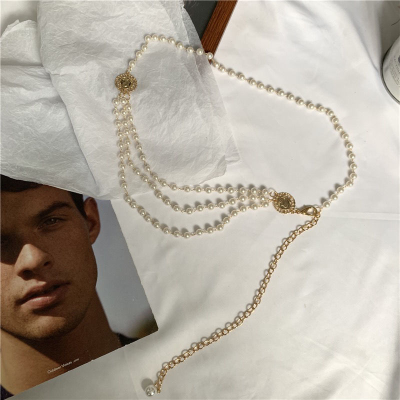 Thắt lưng đính ngọc trai giả phong cách sang trọng cho nữ