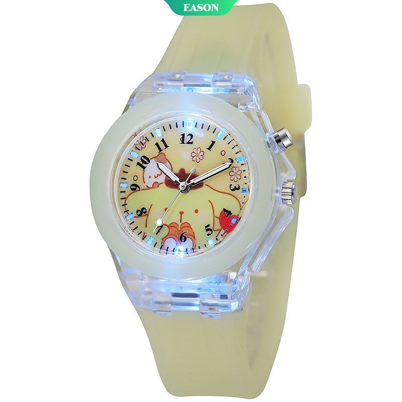 SANRIO Đồng Hồ Wt330 Dây Silicon Phát Sáng Họa Tiết Hoạt Hình Cho Bé Gái Tuổi Teen