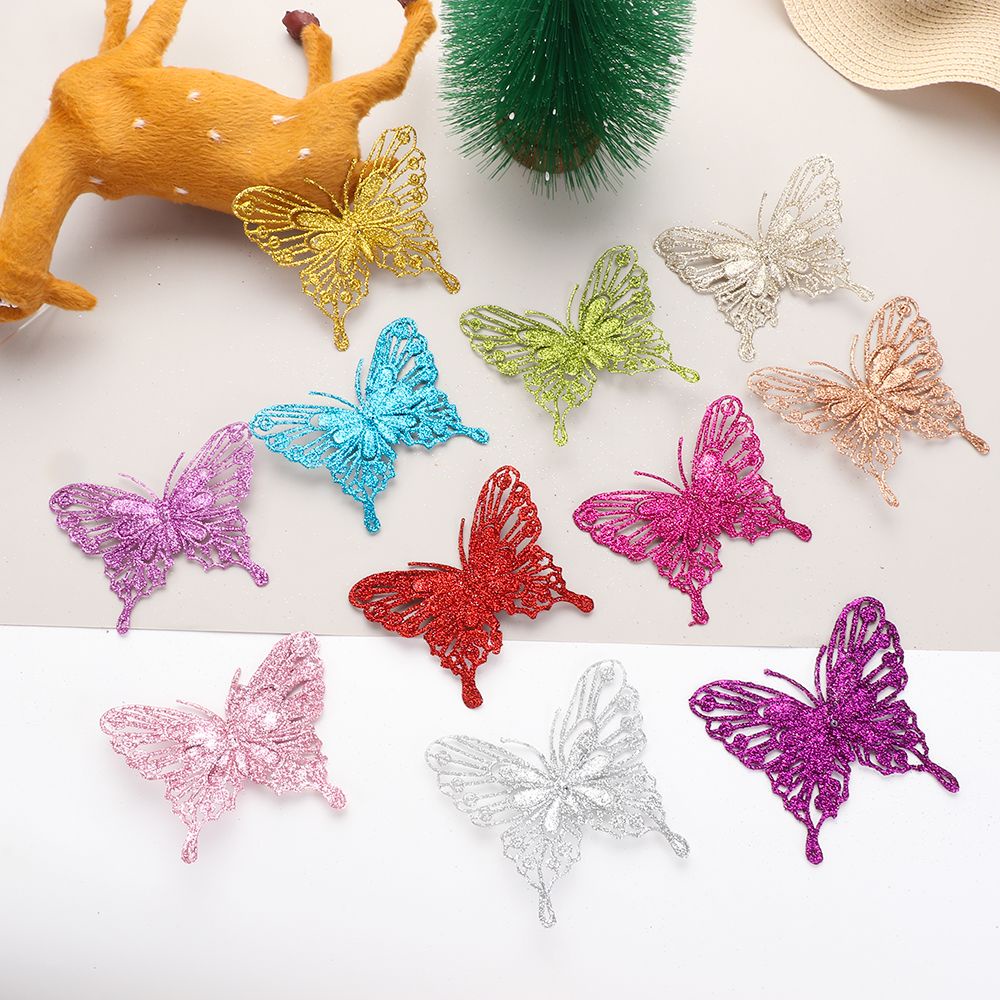 Set 0 Bươm Bướm 8 Kiểu Bằng Nhựa Lấp Lánh Trang Trí Giáng Sinh
