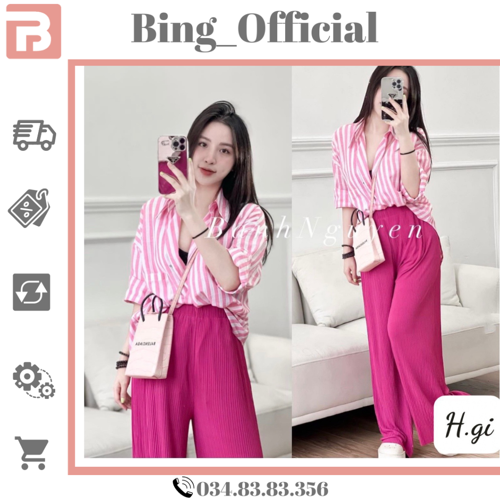 Set sơ mi kẻ cá tính mix quần dài suông QA117