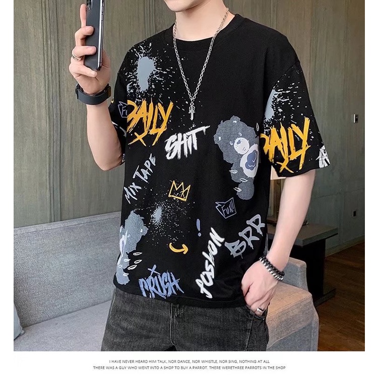 Áo Thun Ngắn Tay Dáng Rộng Phong Cách Hiphop Cá Tính Cho Nam