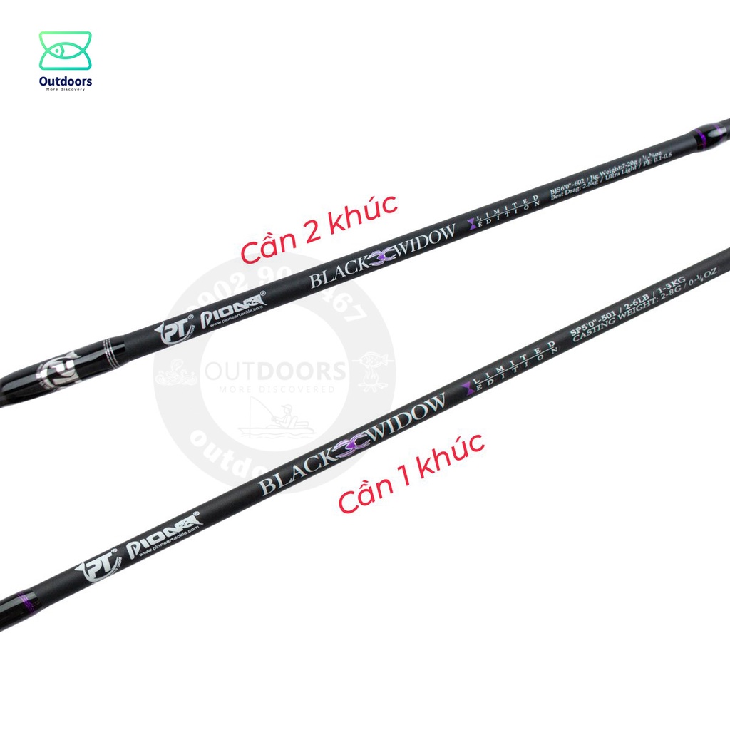 Combo Cần Pio BLACK WIDOW Carbon SP 1m5/1m65 (1 Khúc- Đọt đặc) + Máy Pio Sirius XD SR-500/800XD chính hãng