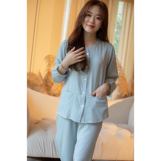 SP000123 Bộ ngủ kẻ đỏ dài tay | BigBuy360 - bigbuy360.vn