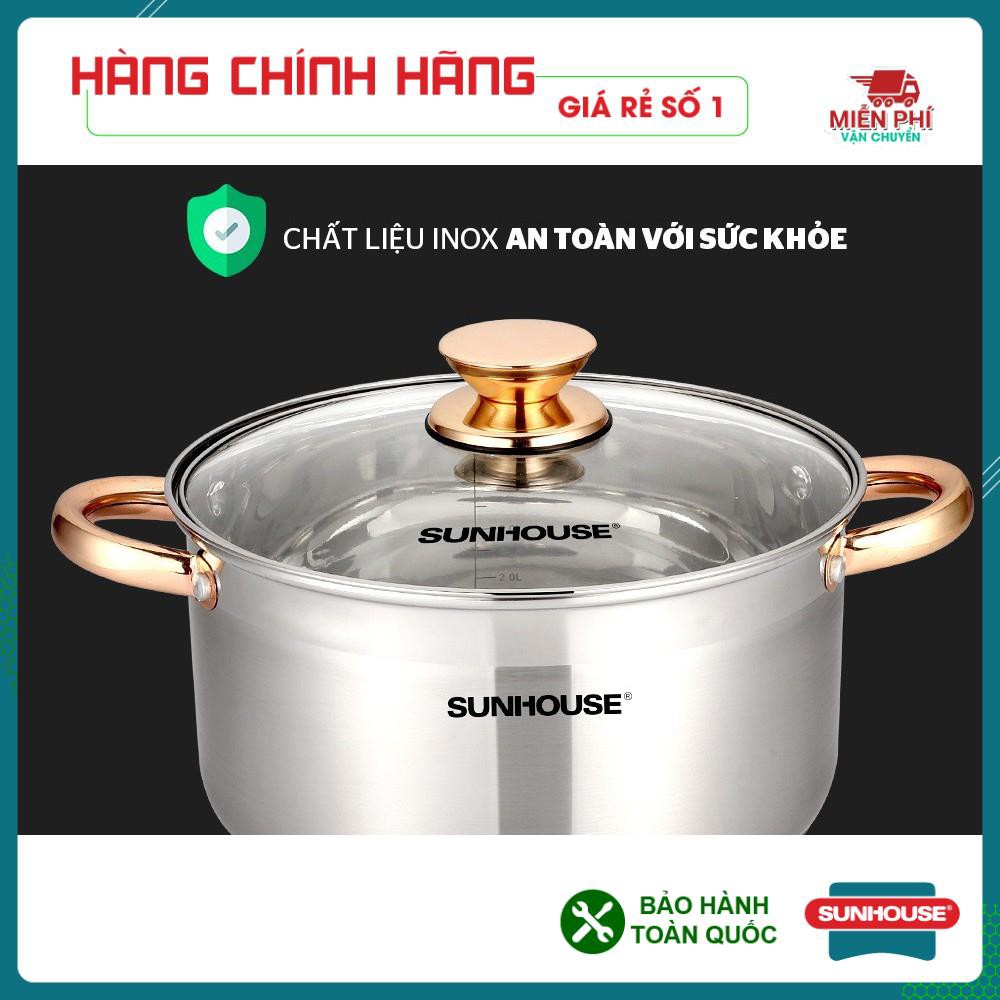 Bộ nồi Sunhouse SH781, Bộ nồi inox SH781, 5 đáy dùng cho bếp từ, 3 nồi kích thước: 16cm, 20cm, 24cm. Phù hợp với mọibeep