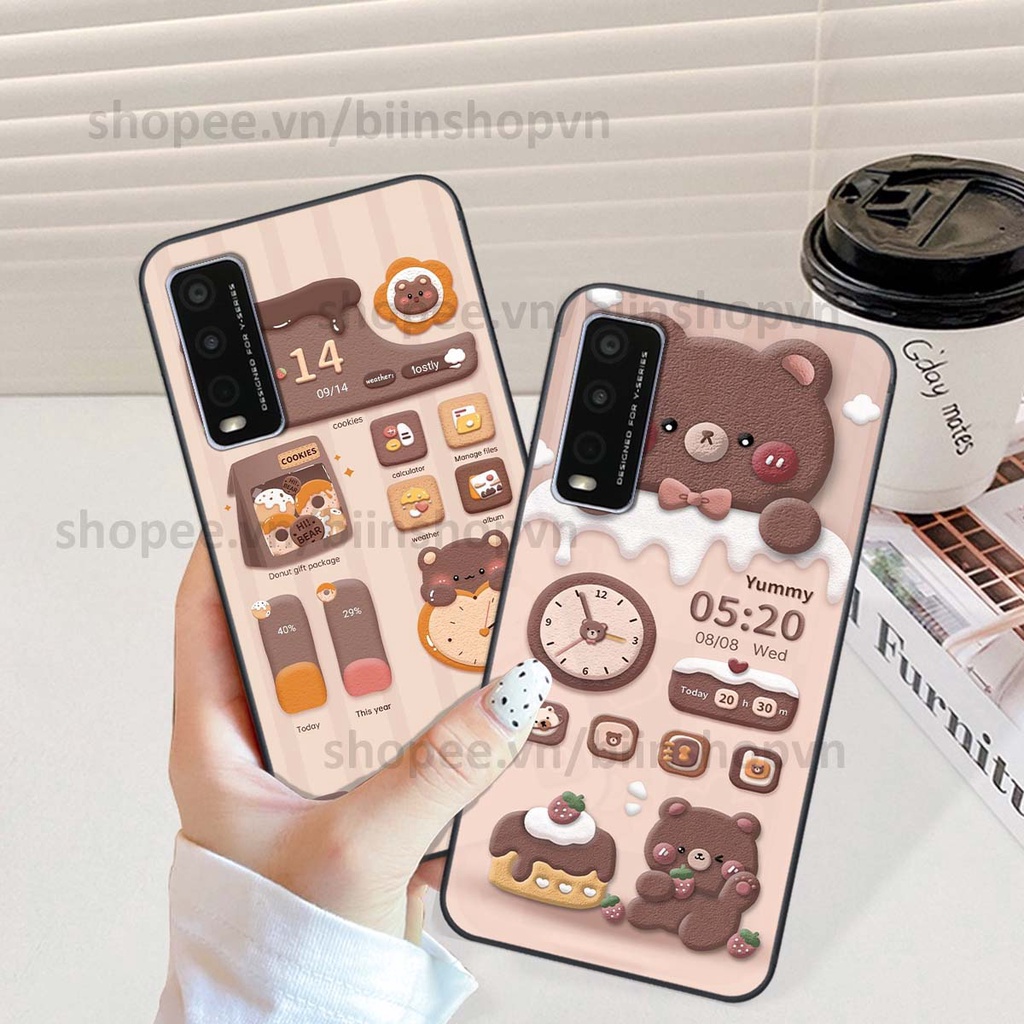 Ốp Vivo Y20 in 3D icon gấu nổi siêu xinh, siêu đáng yêu, cá tính phong cách