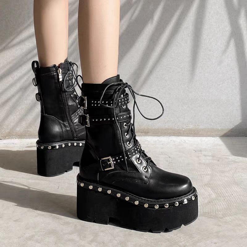(SẴN SIZE 34 - ORDER) Boots L38 high and chic viền đinh đế cao 9cm | BigBuy360 - bigbuy360.vn