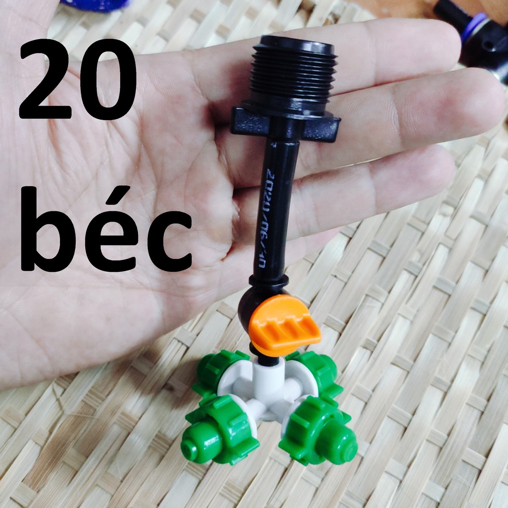 20 Béc tưới cây, phun sương 4 tia nhựa, có van khóa đầu béc, kết nối ren 21mm
