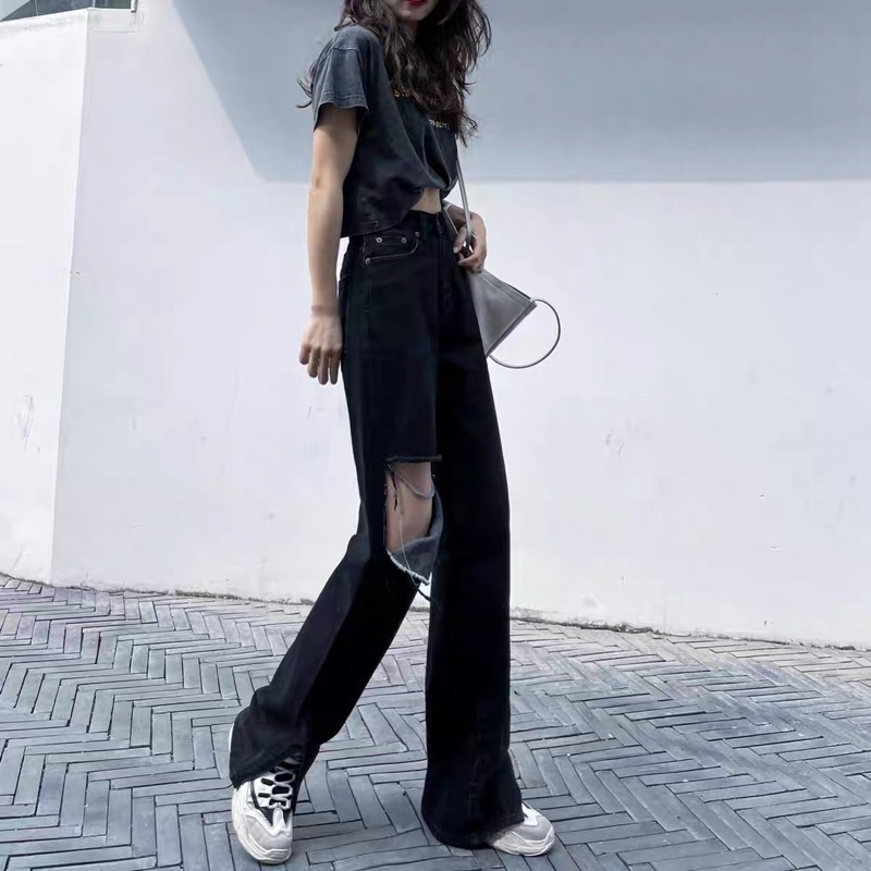 quần jeans dài ống suông Quảng Châu