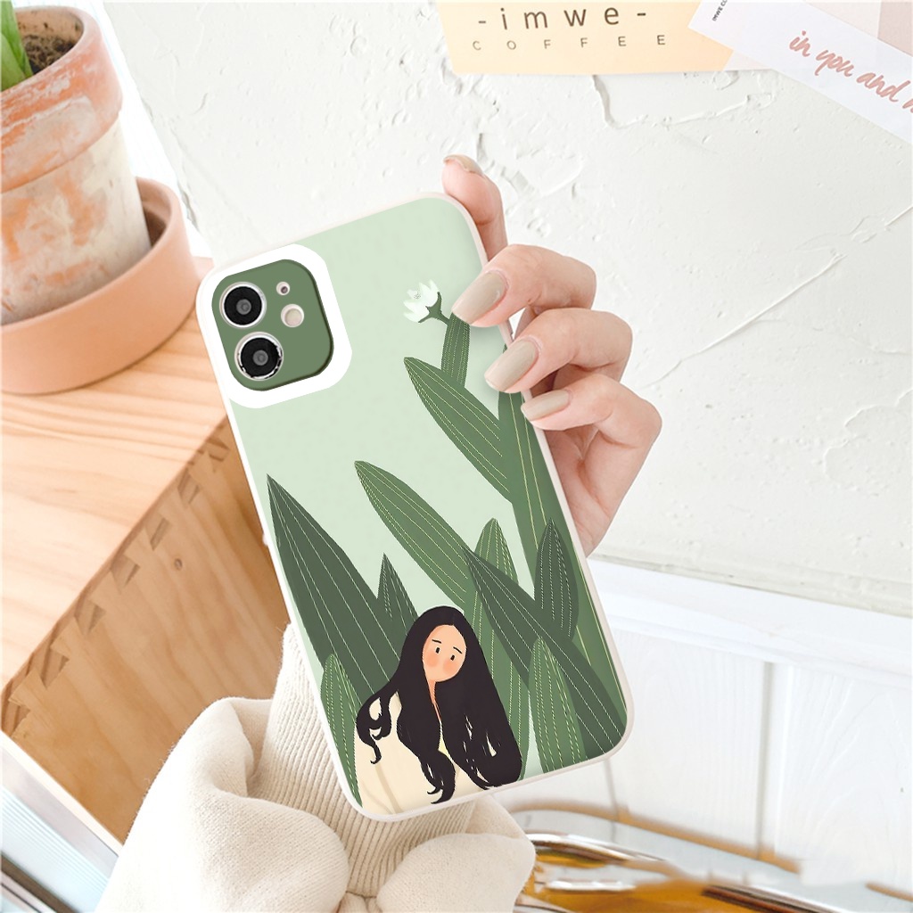 ỐP IPHONE BẢO VỆ CAM/CHỐNG VÂN TAY/CHỐNG BỤI cô gái bên hoa 13 Pro Max 12 11 PRO MAX 7plus 8plus X XR XSMAX vuông cạnh