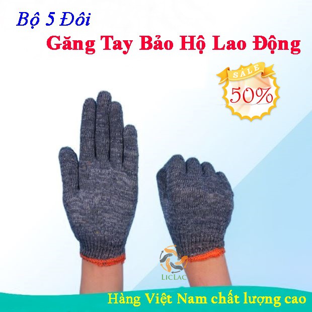 Găng Tay Bảo Hộ Lao Động - Bộ 5 Đôi Găng Tay Len Bảo Hộ Loại DÀY - Găng Tay Len Bảo Hộ Loại Tốt