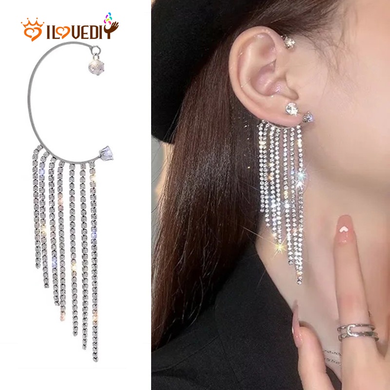 Bông Tai Tua Rua Dáng Dài Đính Đá Pha Lê Sang Trọng Cho Nữ