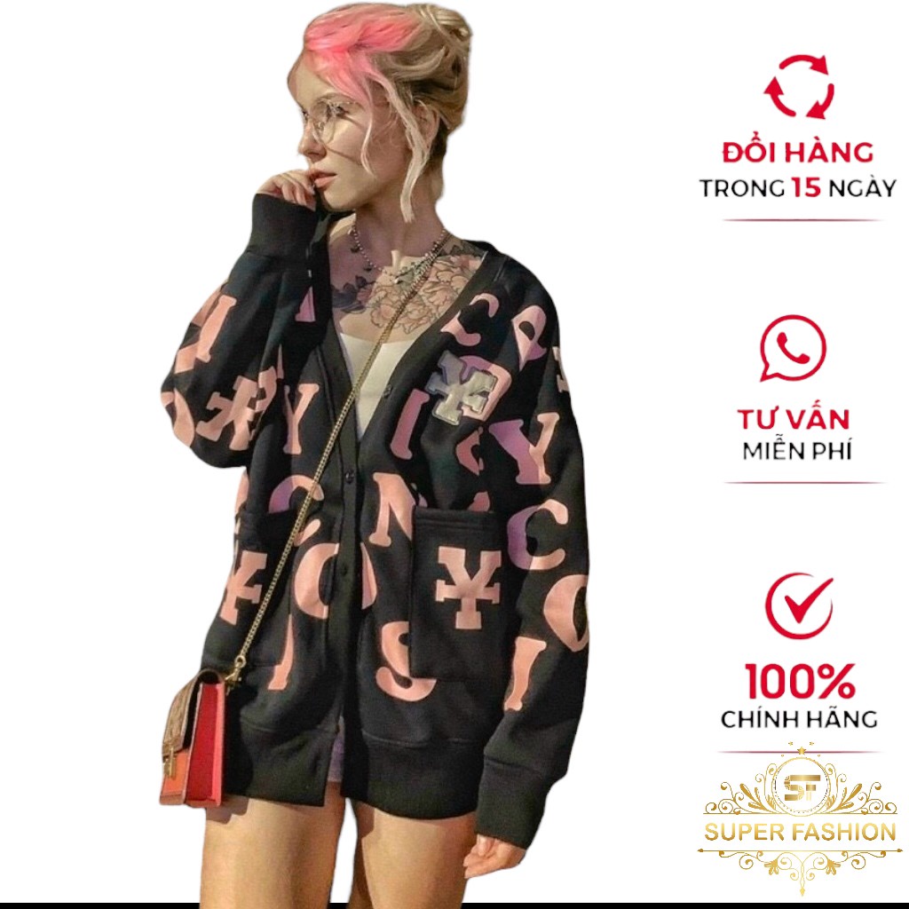 Áo khoác cardigan nam nữ phối hoạ tiết chữ siêu hot thời trang SUPER FASHION