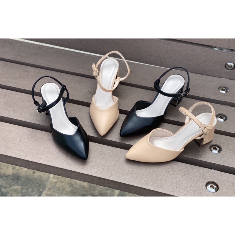 Giày sandal 5 phân mũi nhọn  gót sắt phối dây mảnh _A026E