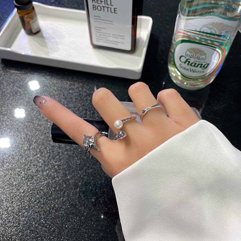 Nhẫn Hở Đính Ngọc Trai Kim Loại 19A1679 Phong Cách Harajuku