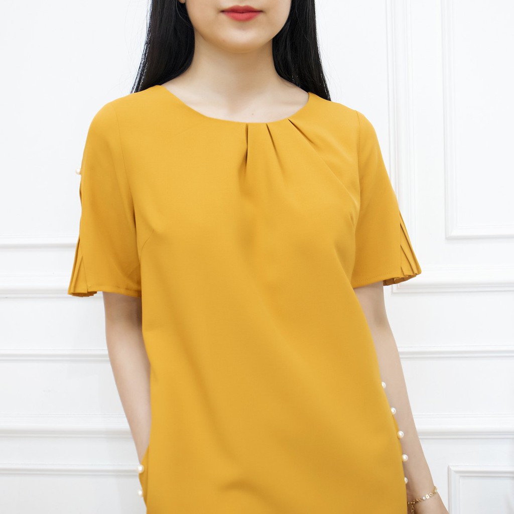 Đầm công sở cao cấp AMYRA xếp ly chất vải cotton lạnh mềm mại - đầm trung niên sang trọng da111 | BigBuy360 - bigbuy360.vn