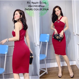 Váy len body đan dây cổ yếm