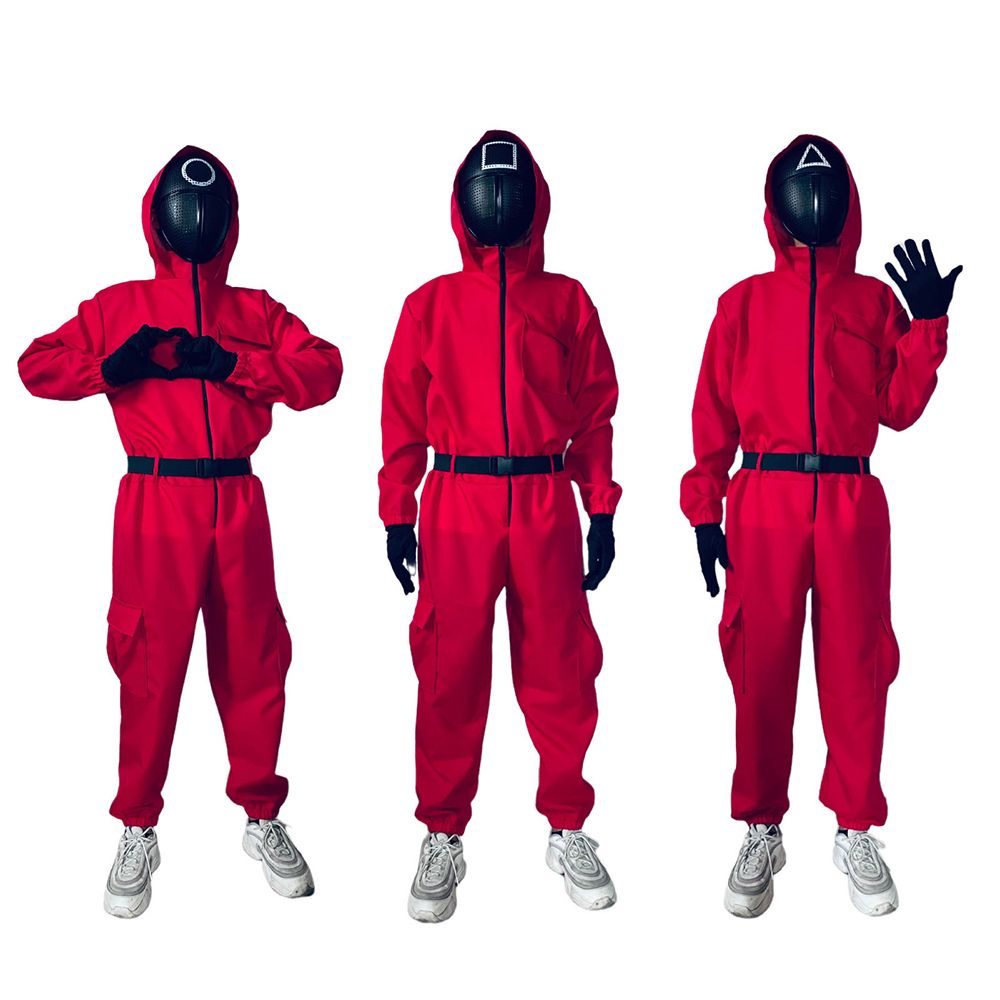 Áo liền quần cổ tròn có túi + găng tay và thắt lưng hóa trang nhân vật phim Squid Game dịp Halloween phong cách Hàn Quốc | BigBuy360 - bigbuy360.vn