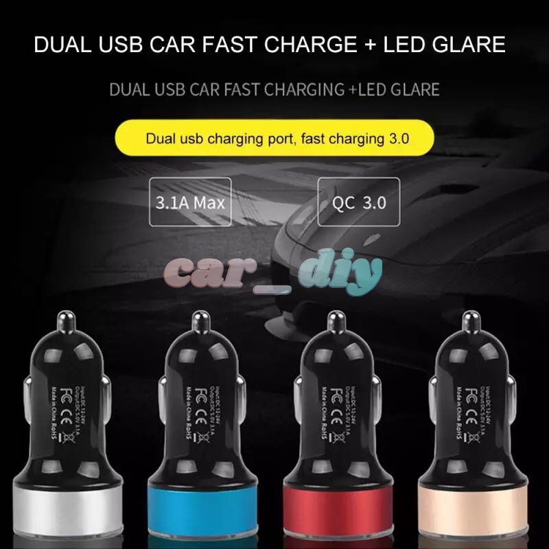 Tẩu Sạc 2 Cổng USB 3.1A 12-24V Có Màn Hình LCD Cho Điện Thoại Di Động