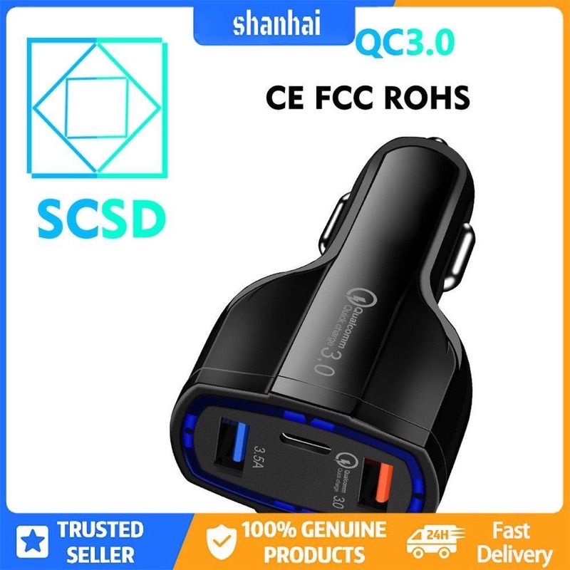 Bộ sạc ô tô Qualcomm Qc3.0 3 cổng usb sạc ô tô sạc nhanh type-C sạc ô tô