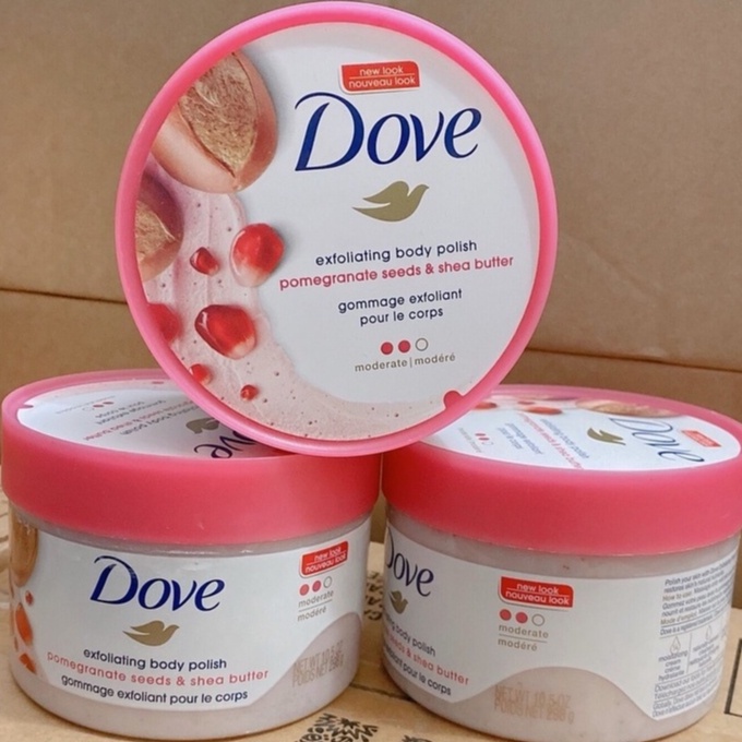 Tẩy tế bào chết Dove Exfoliating Body Polish Scrub 298g - HẠT MỠ VÀ HẠT LỰU