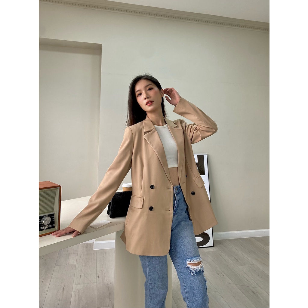 Áo vest nữ blazer KHÀN áo khoác nữ màu be thời thượng 4 nút 2 lớp phong cách Hàn Quốc
