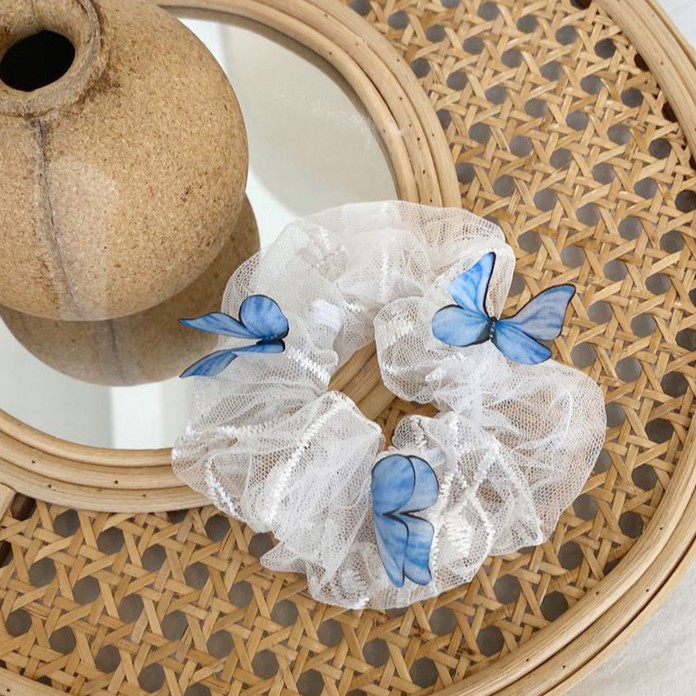Dây buộc tóc, cột tóc scrunchies trắng _K77