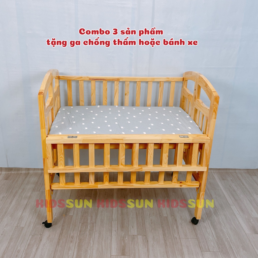 Giường Cũi Gỗ Thông KIDSSUN Cho Trẻ Em Từ 0 - 4 Tuổi Kích Thước [130x80x96] BH 12 Tháng Hàng Xuất Khẩu